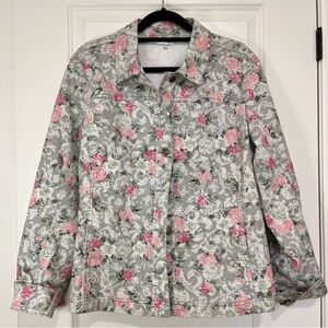 Northern Reflections Floral Gray and Pink Denim Jacket